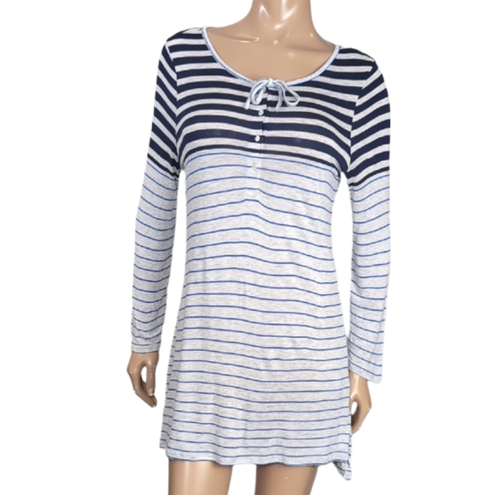 Two By Vince Camuto Nightgown Sleepwear Grey Blue Bon Voyage Long Sleeve